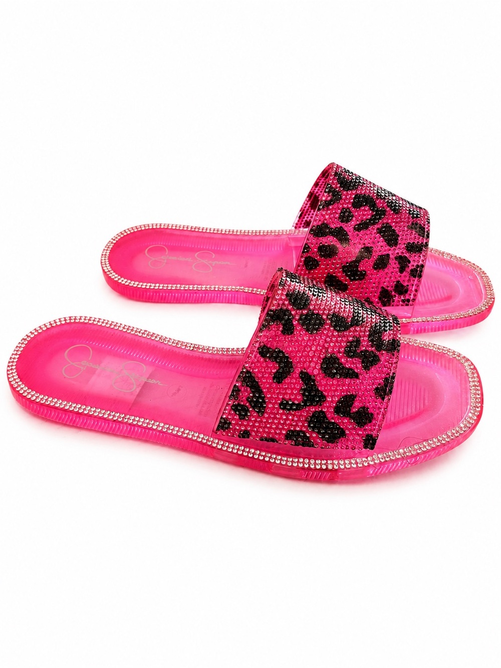 Jessica Simpson Kassime Crystal Embellished pink rhinestone Jelly Slide Sandal 6